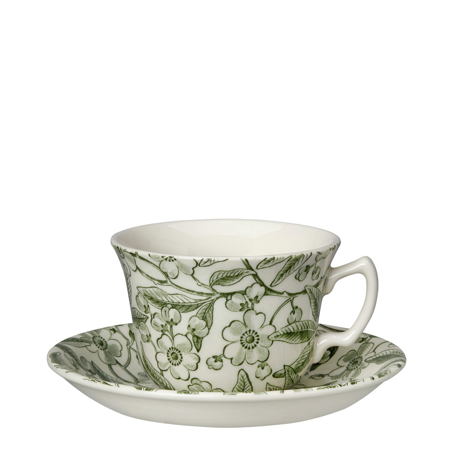 Green Prunus Teacup & Saucer 