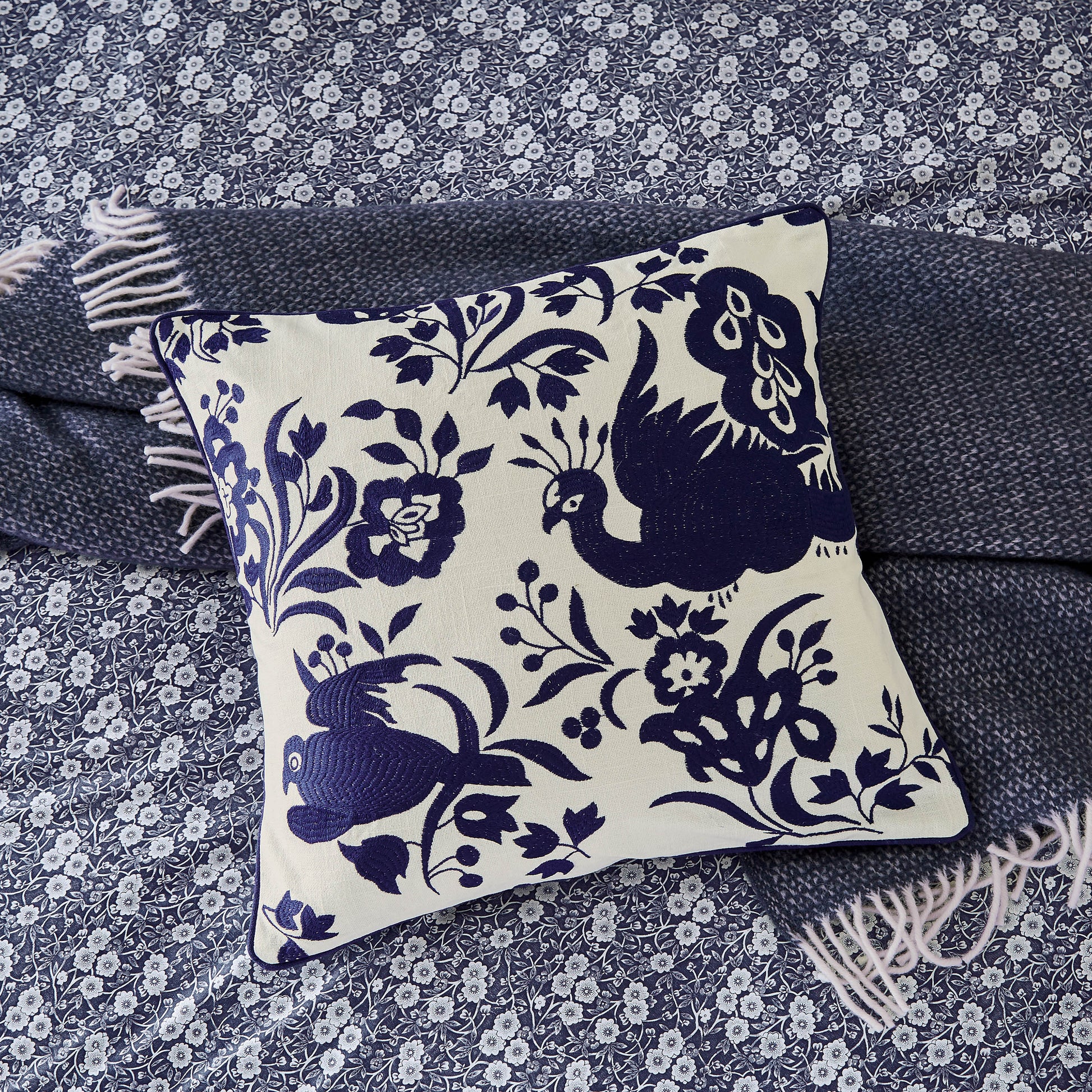 Bedeck x Burleigh Square Cushion 50cm x 50cm, Blue Calico