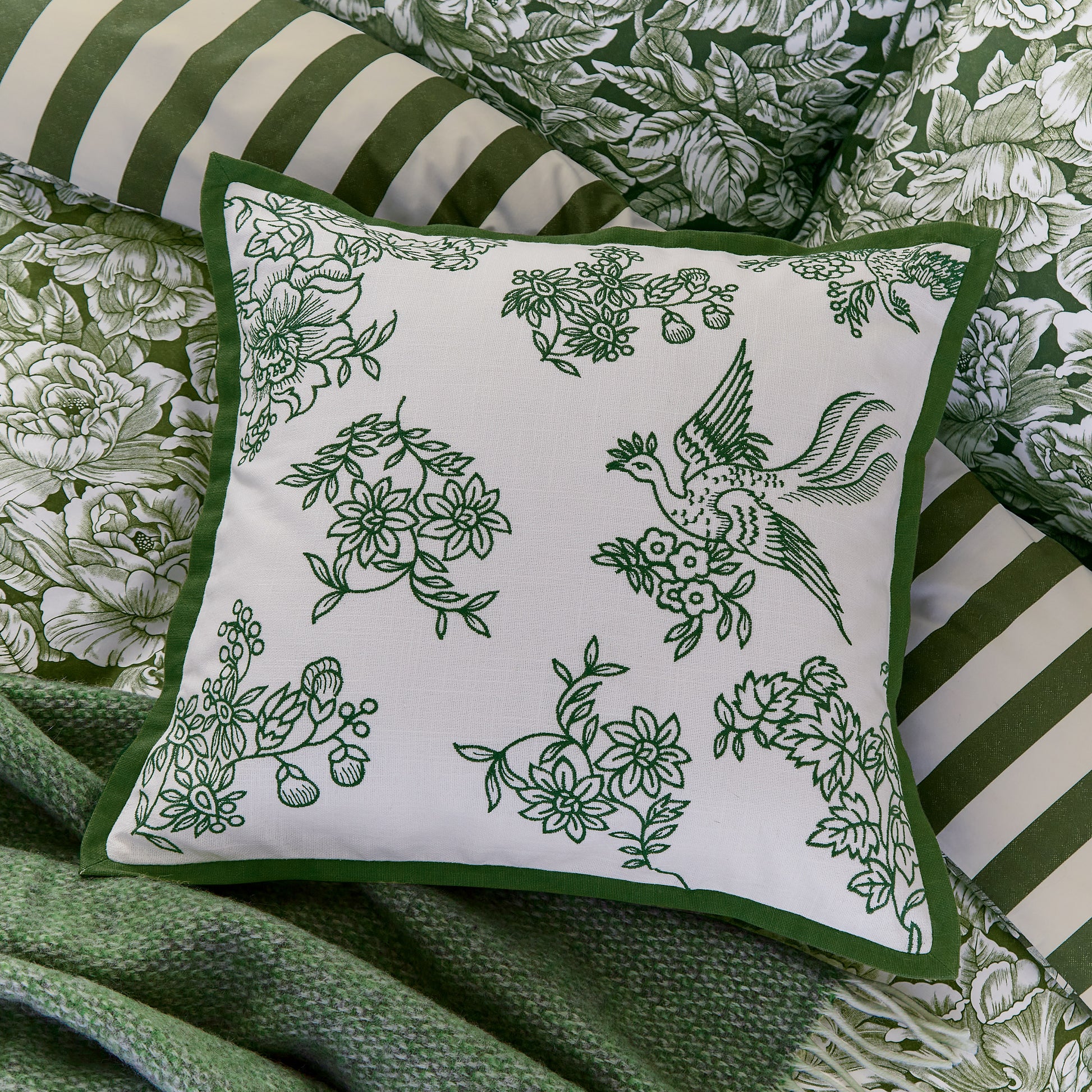 Bedeck x Burleigh Square Cushion 50cm x 50cm, Green Hibiscus