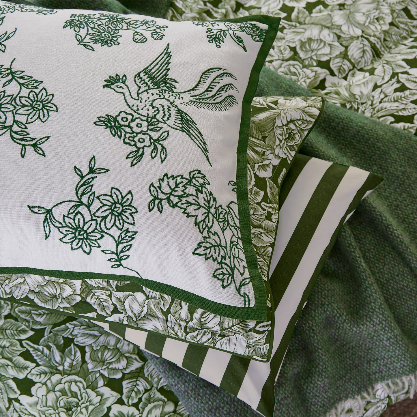 Bedeck x Burleigh Square Cushion 50cm x 50cm, Green Hibiscus