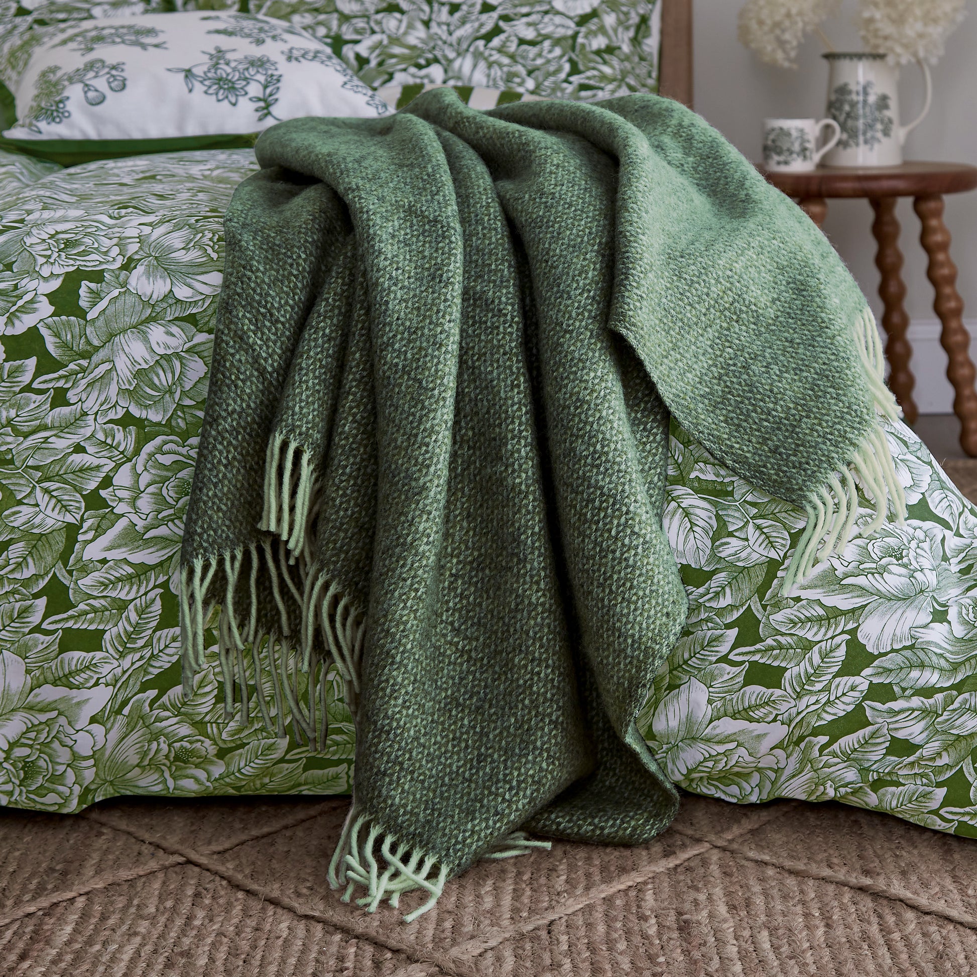 Bedeck x Burleigh Wool Throw 130cm x 170cm, Green