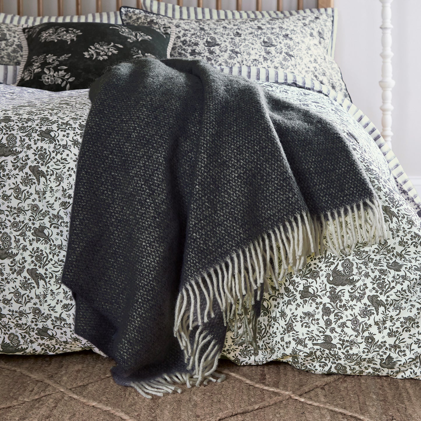 Bedeck x Burleigh Wool Throw 130cm x 170cm, Charcoal